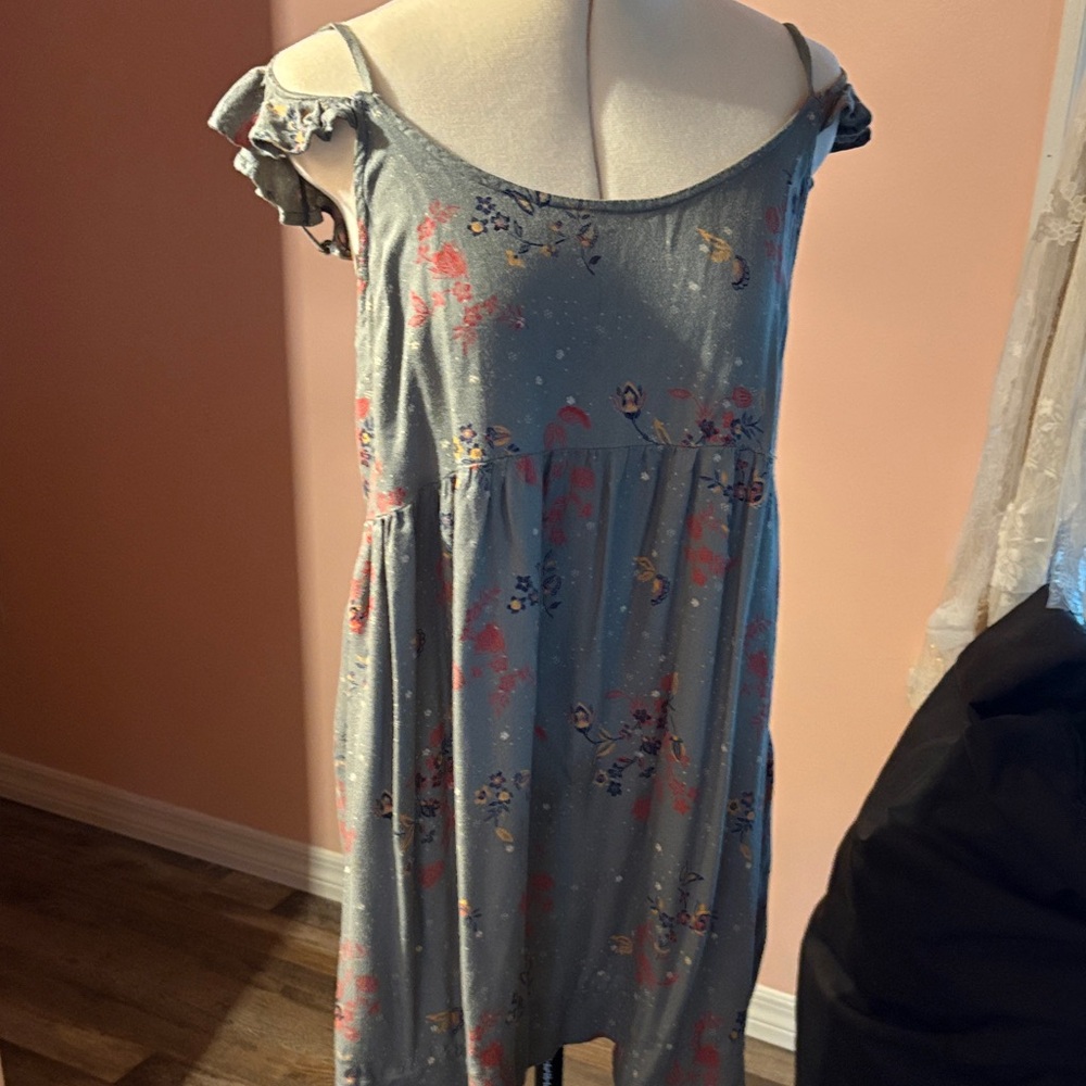 Roxy Light Blue Floral Midi Dress with Pink Accents